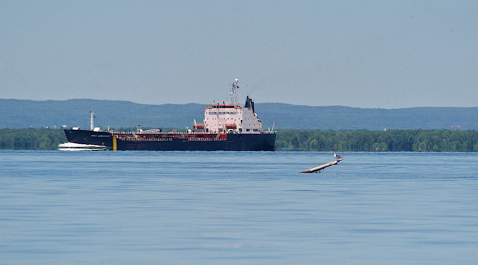 Closer view of a ship in the waterway