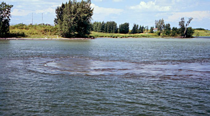 The plume of wastewater emitted by the Montreal sewage treatment 